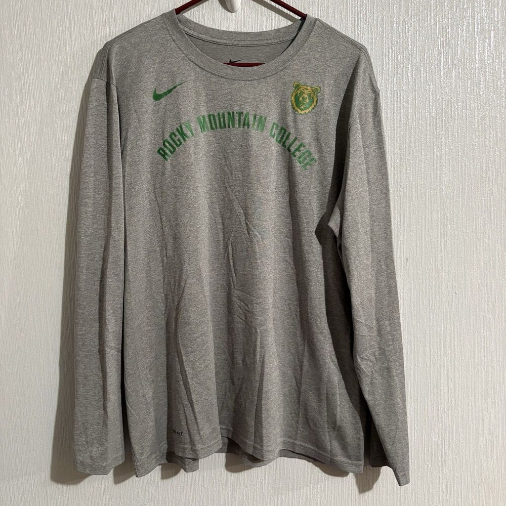 Rocky Mountain College Nike Long Sleeve Grey Athletic T Shirt Dri Fit Men’s XL